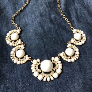 White & gold beaded statement necklace